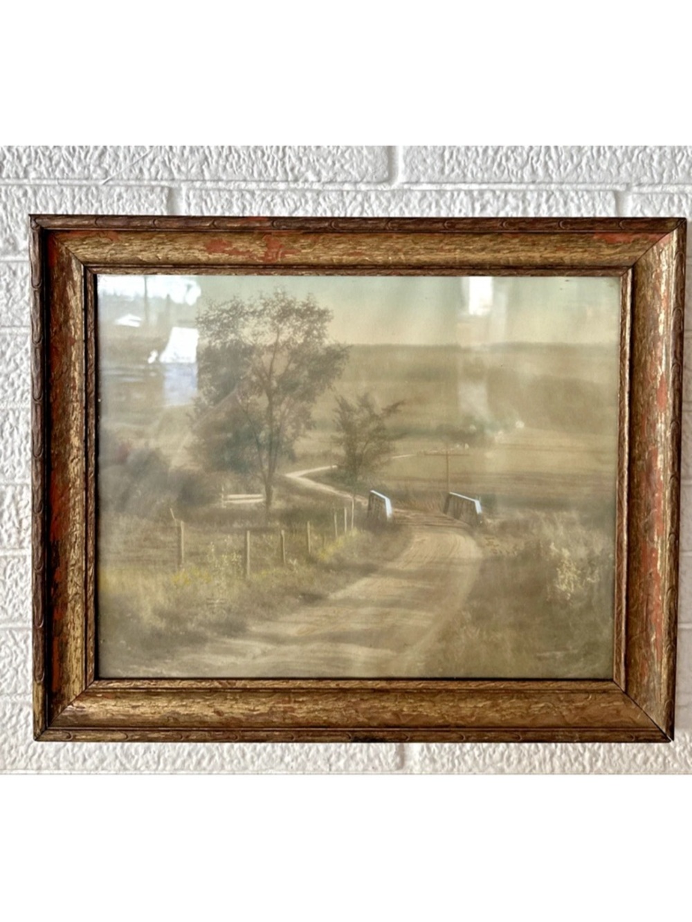 ANTIQUE HAND COLORED TINTED PRINT WILLIAM HENRY CHANDLER FRAMED LANDSCAPE 14X16